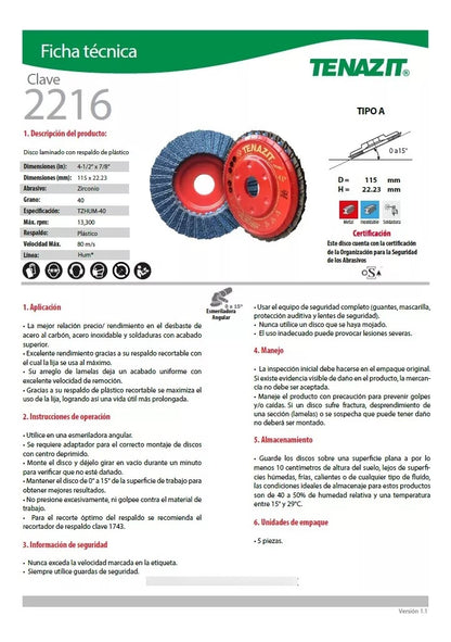 Tenazit 2216 Disco Laminado Hum Grano 40 Austromex